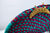 SUNEV COUTURE - CANOEMANYE STRAW HANDWOVEN CLUTCH - MULTI-COLOUR AQUA & WINE with Moon Brass Clasp